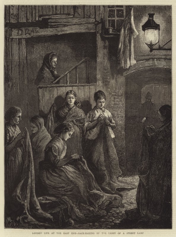 London Life at the East End, sekkfremstilling av lyset fra en gatelampe av William Bazett Murray