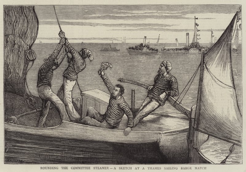 Rundt komiteens dampbåt, en skisse ved en Thames Sailing Barge Match av William Bazett Murray