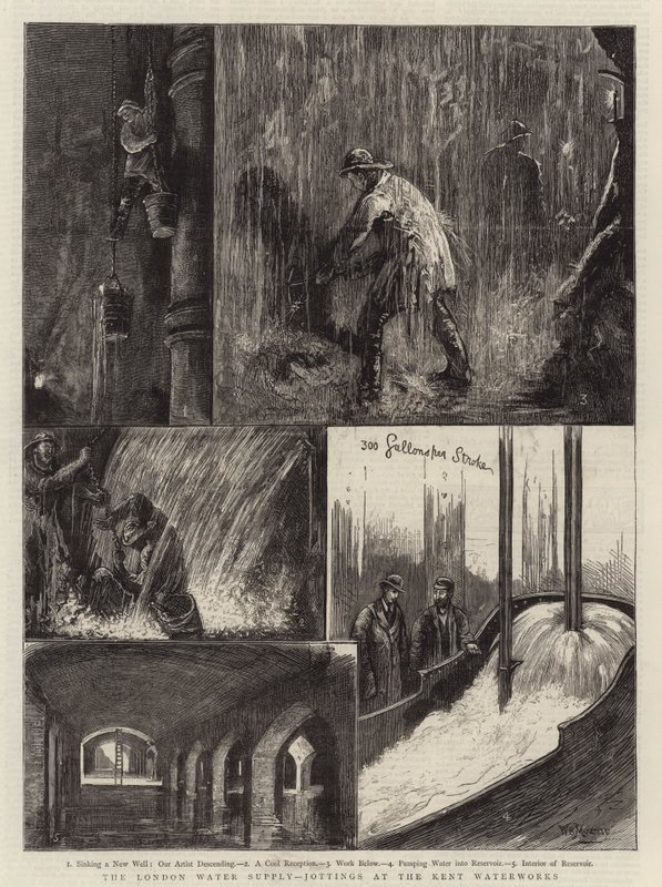 London Water Supply, skisser ved Kent Waterworks av William Bazett Murray