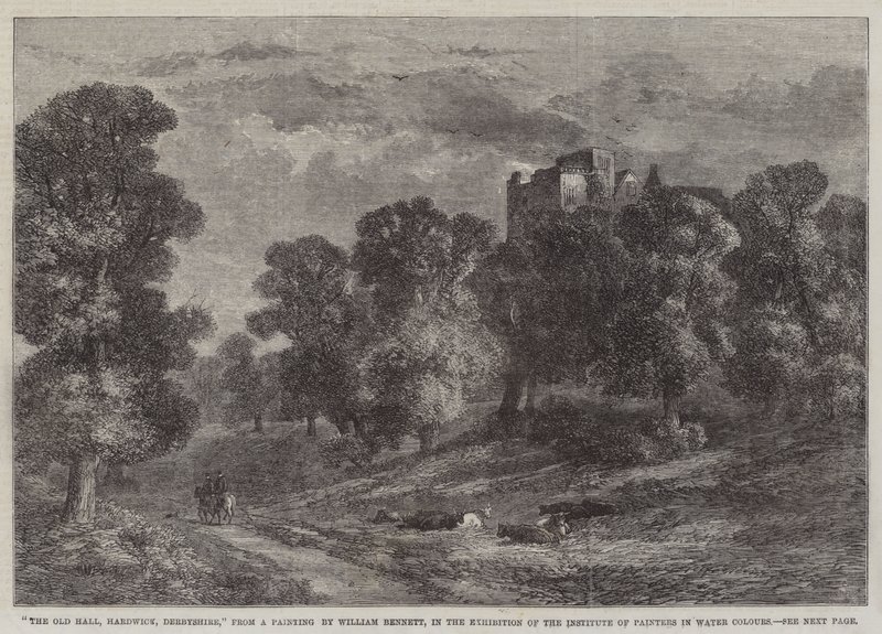 The Old Hall, Hardwick, Derbyshire, i utstillingen til Institute of Painters in Water Colors av William James Bennett