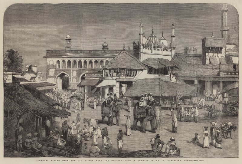 Lucknow, basar over den gamle broen nær Goomtee av William Carpenter
