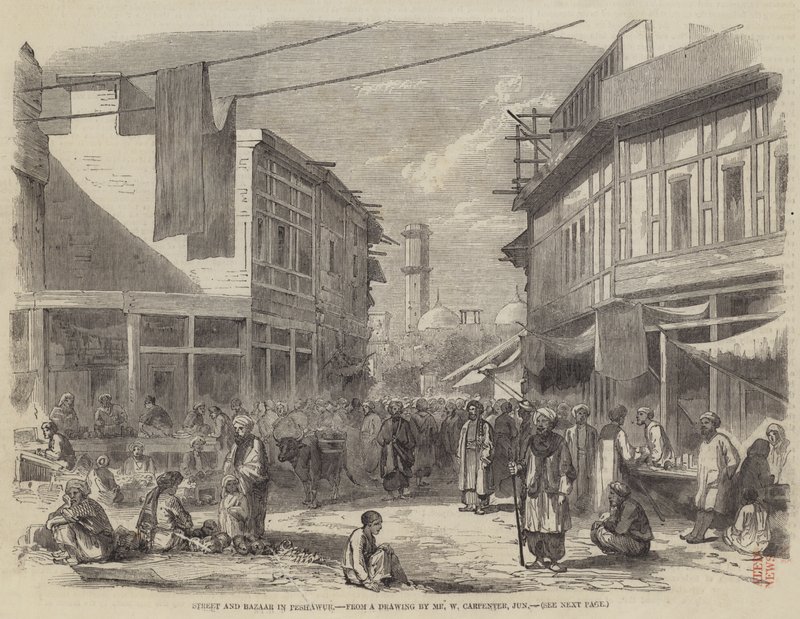Gate og basar i Peshawur av William Carpenter