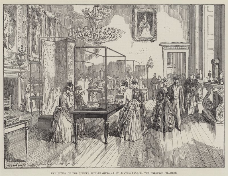 Utstilling av dronningens jubileumsgaver i St James's Palace, Presence Chamber av William Crimea Simpson