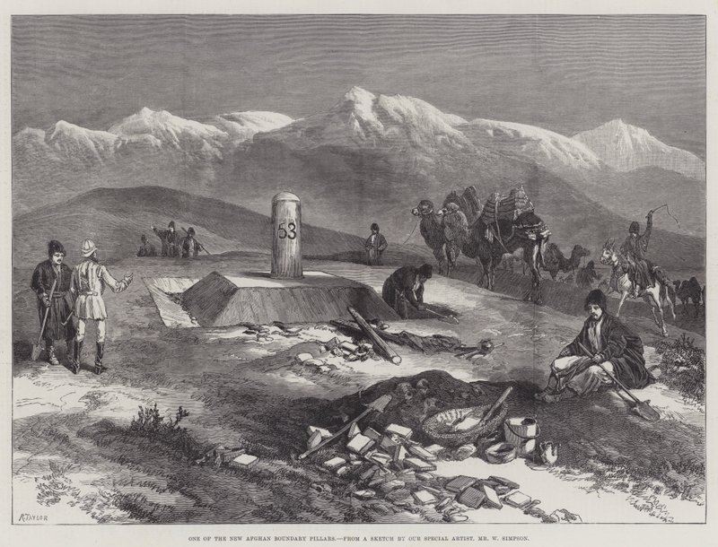 En av de nye afghanske grensepilarene av William Crimea Simpson