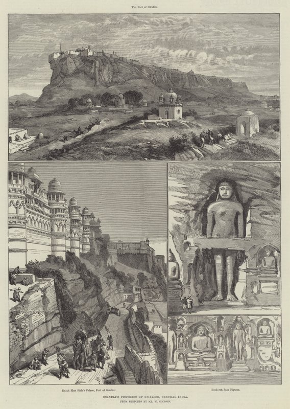 Scindias festning i Gwalior, Sentral-India av William Crimea Simpson