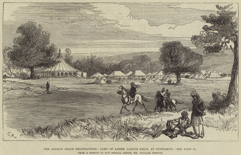 De afghanske fredsforhandlingene, Camp of Ameer Yakoob Khan, ved Gundamuk av William Crimea Simpson