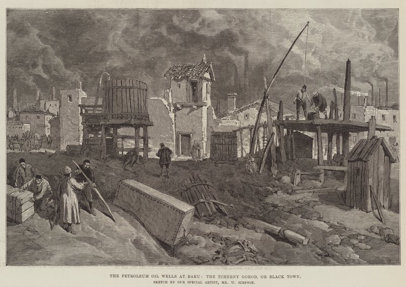 Petroleumsoljebrønnene i Baku, Tcherny Gorod eller Black Town av William Crimea Simpson