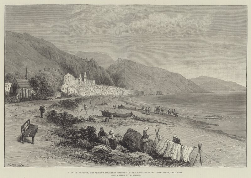 Utsikt over Mentone, Queen's Southern Retreat på Middelhavskysten av William Crimea Simpson
