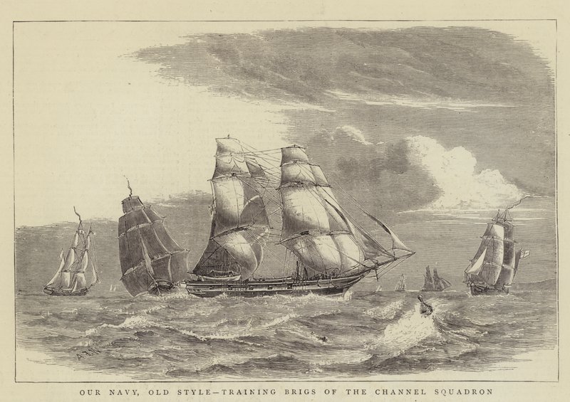Vår marine, gammel stil, treningsbrigger fra Channel Squadron av William Edward Atkins