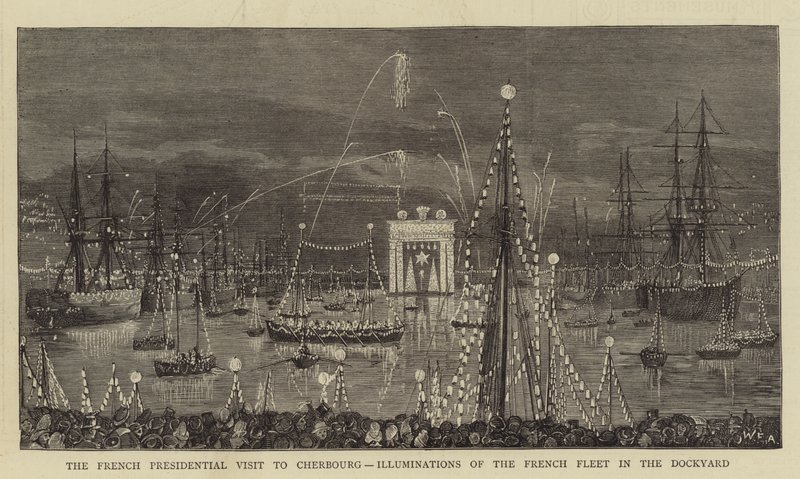 Det franske presidentbesøket i Cherbourg, Illuminations of the French Fleet in the Dockyard av William Edward Atkins