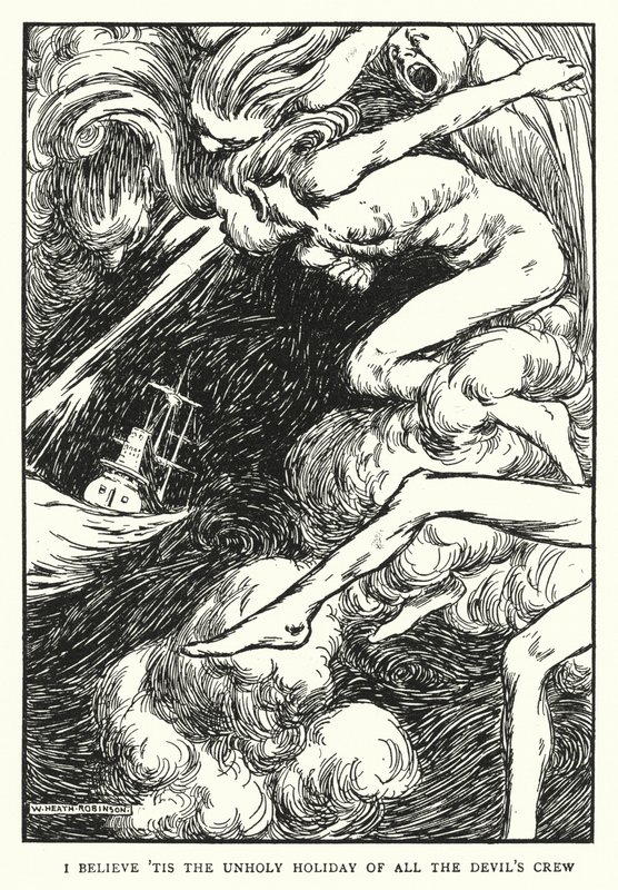 Jeg tror "det er den vanhellige høytiden for hele djevelens mannskap". av William Heath Robinson