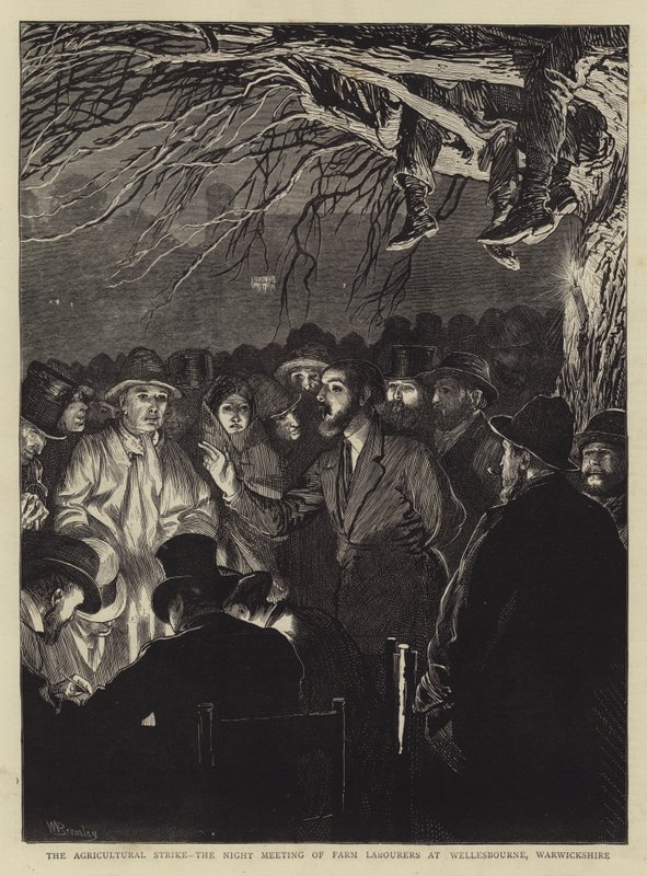 The Agricultural Strike, the Night Meeting of Farm Laborers at Wellesbourne, Warwickshire av William III Bromley
