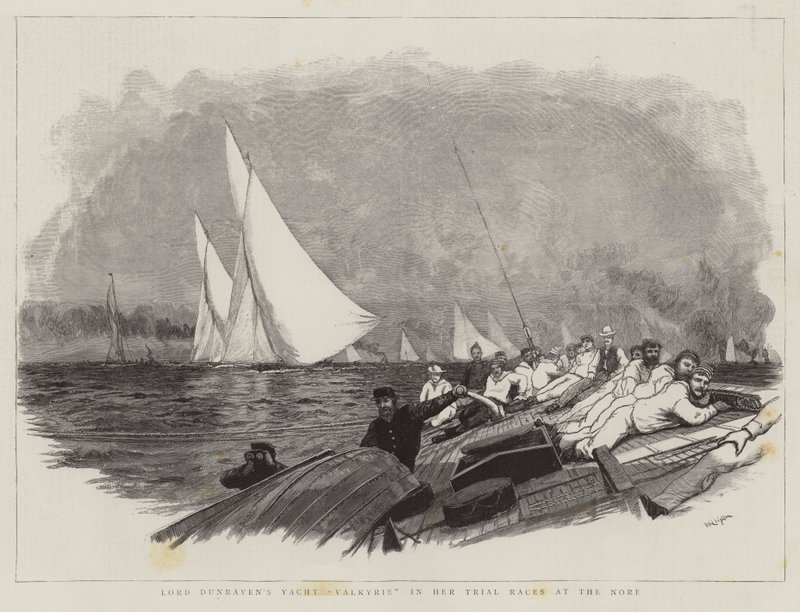 Lord Dunravens Yacht Valkyrie i sine prøveløp på Nore av William Lionel Wyllie