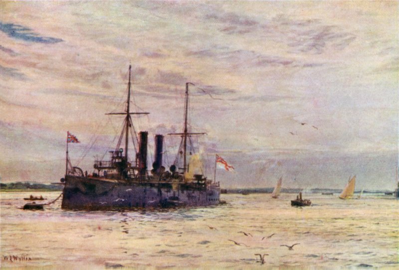 Andreklasses krysser fra Naval Defense Act Era, nå omgjort til et minelag av William Lionel Wyllie
