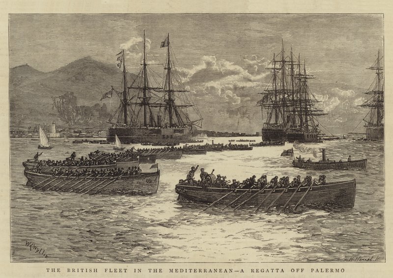 Den britiske flåten i Middelhavet, en Regatta utenfor Palermo av William Lionel Wyllie