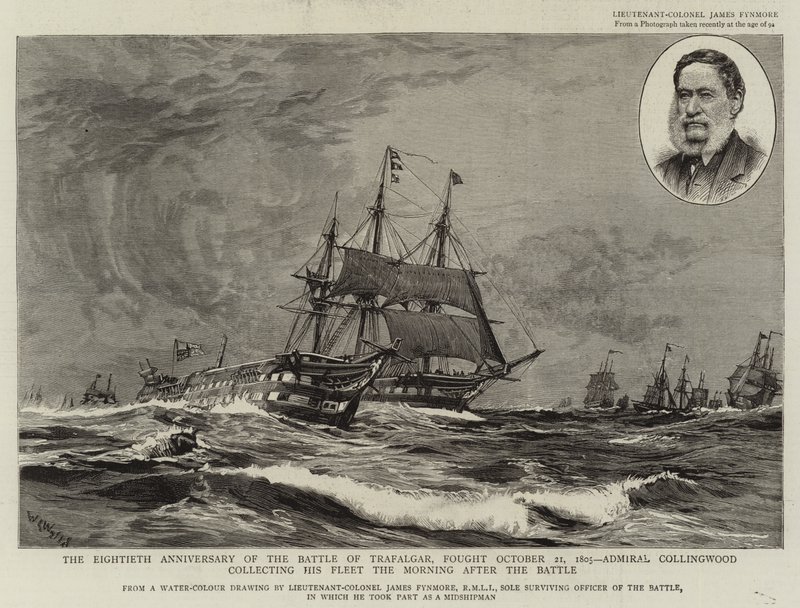 80-årsdagen for slaget ved Trafalgar, utkjempet 21. oktober 1805, admiral Collingwood samlet sin flåte morgenen etter slaget av William Lionel Wyllie