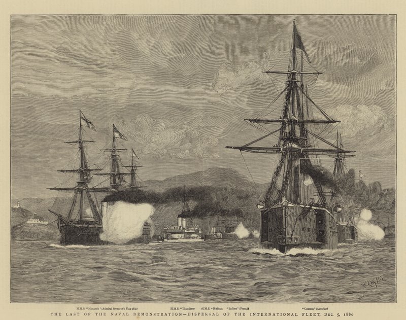 Den siste av sjødemonstrasjonen, spredning av den internasjonale flåten, 5. desember 1880 av William Lionel Wyllie
