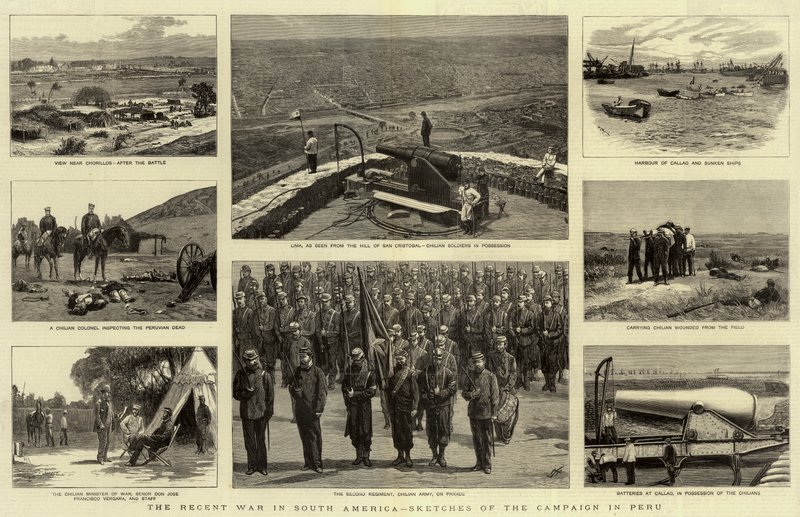 Den nylige krigen i Sør-Amerika, skisser av kampanjen i Peru av William Lionel Wyllie
