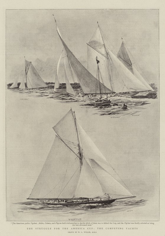 Kampen om America Cup, de konkurrerende yachter av William Lionel Wyllie