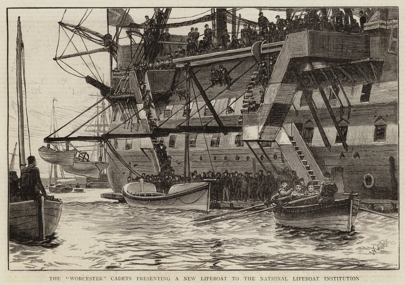 Worcester-kadettene presenterer en ny livbåt for National Lifeboat Institute av William Lionel Wyllie