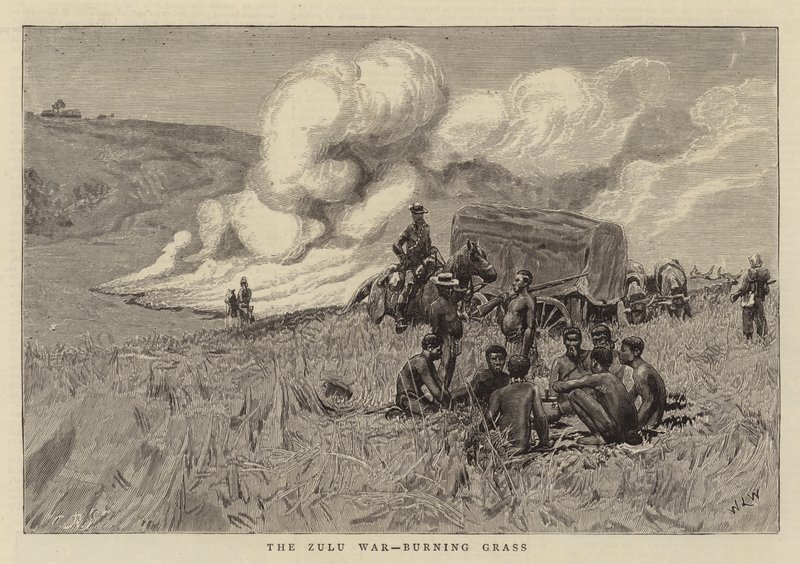 Zulu-krigen, brennende gress av William Lionel Wyllie