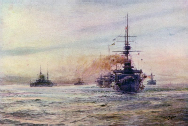 Slagskip fra den hvite tid av Majestic-klassen av William Lionel Wyllie