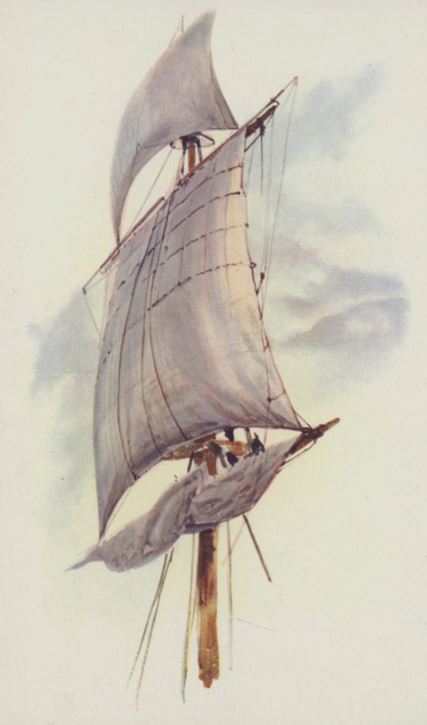 Maintop Sail og Top-Gallant Sail of the Valhalla av William Lionel Wyllie