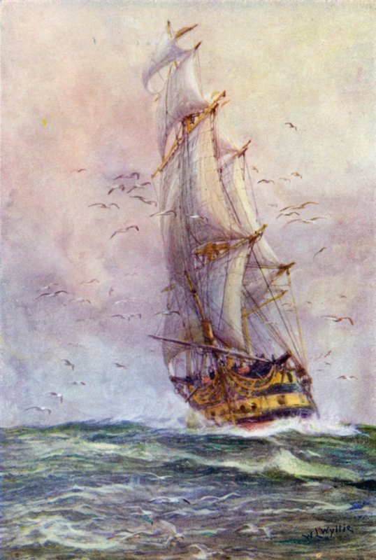 Foudroyant, et av Nelsons gamle skip av William Lionel Wyllie