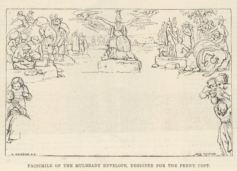 Faksimile av Mulready Envelope, designet for Penny Post av William Mulready