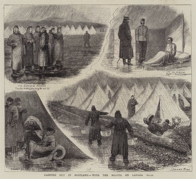 Camping ute i Skottland, med militsen på Lanark Muir av William Ralston
