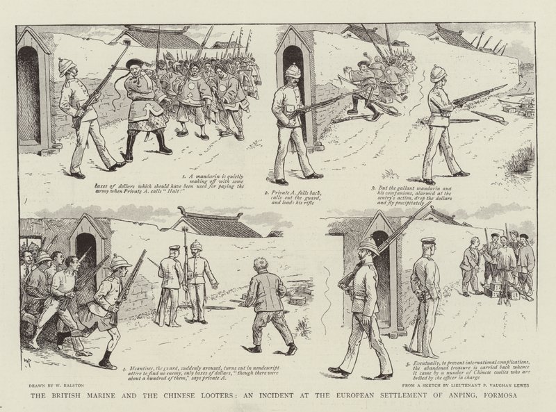 British Marine and the Chinese Pooters, en hendelse ved den europeiske bosetningen Anping, Formosa av William Ralston