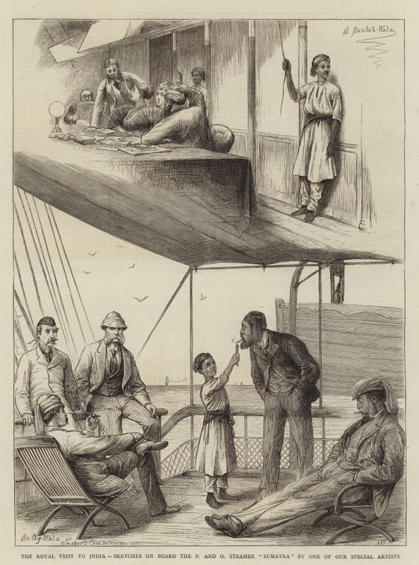 Det kongelige besøket til India, skisser om bord på P og O Steamer Sumatra av William Ralston