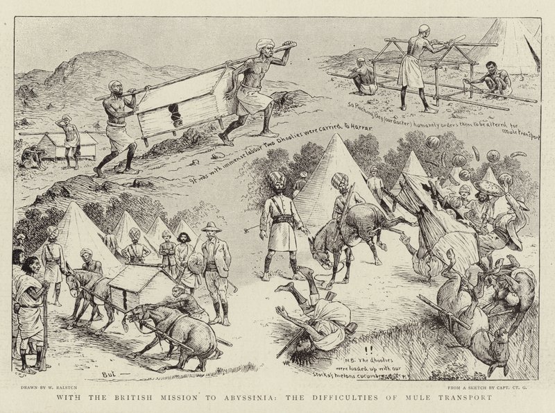 Med British Mission to Abyssinia, vanskelighetene med muldyrtransport av William Ralston