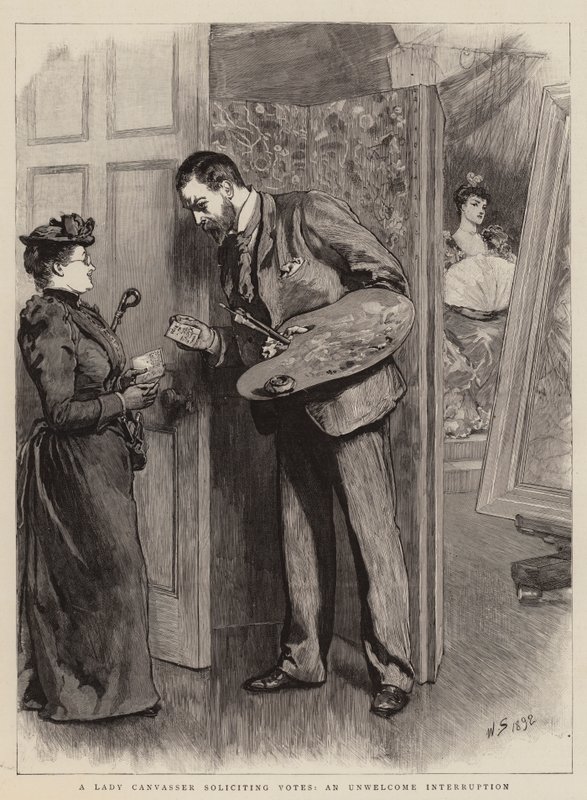 En dame Canvasser som ber om stemmer, et uvelkomment avbrudd av William Small