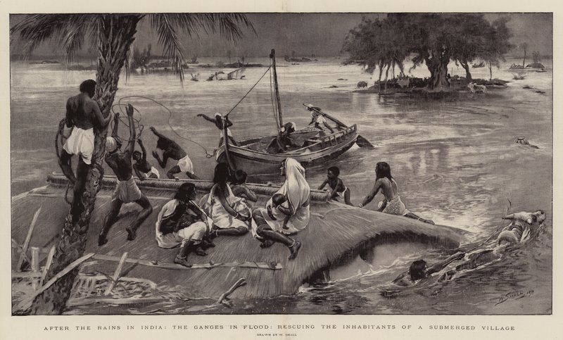 Etter regnet i India, Ganges i flom, og reddet innbyggerne i en nedsenket landsby av William Small