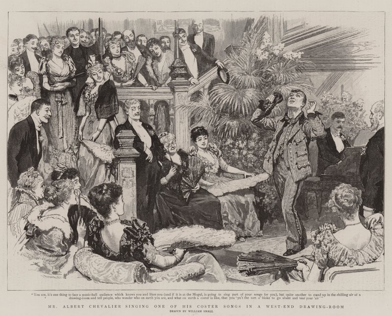 Mr Albert Chevalier synger en av sine Coster-sanger i en West-End Drawing-Room av William Small