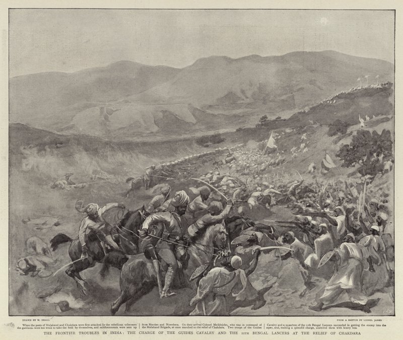 Grenseproblemene i India, anklagen for guidekavaleriet og de 11. bengalske lanserne ved avlastningen av Chakdara, august 1897 av William Small