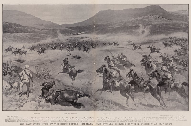 The Last Stand laget av boerne før Kimberley, vårt kavaleri angriper i engasjementet ved Klip Drift av William Small