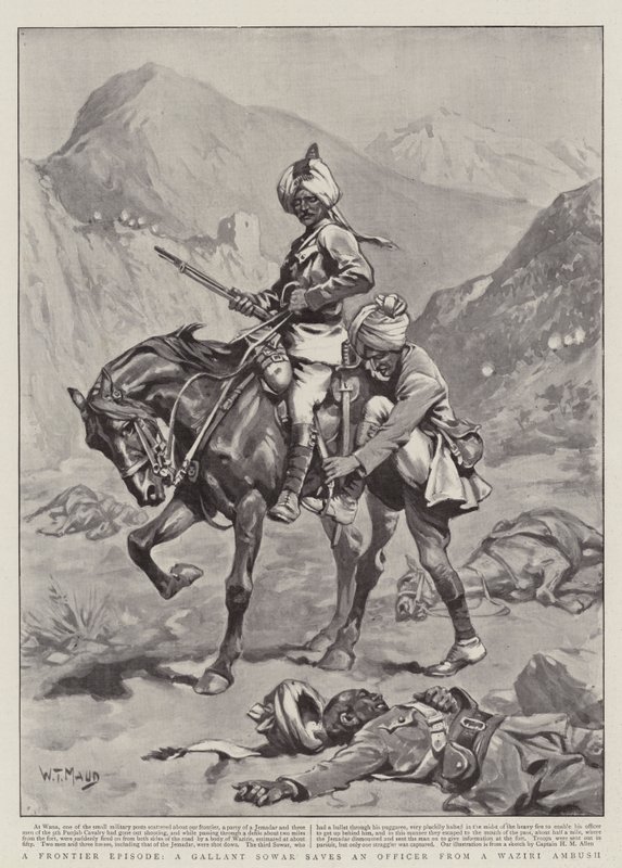 En grenseepisode, en galant Sowar redder en offiser fra et Waziri-bakhold av William T. Maud