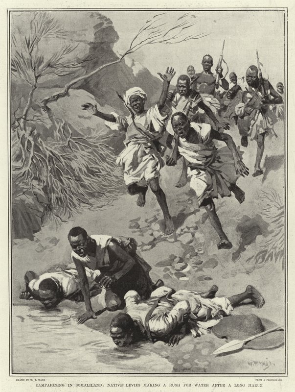 Kampanjer i Somaliland, Native Levies gjør et rush for Water etter en lang mars av William T. Maud