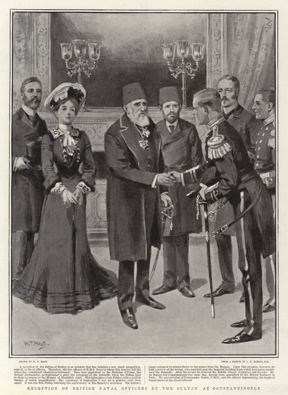 Mottak av britiske sjøoffiserer av sultanen i Konstantinopel av William T. Maud