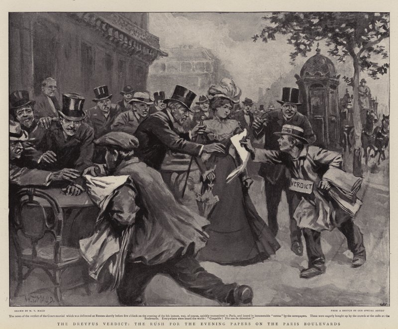Dreyfus-dommen, rush for the Evening Papers på Paris Boulevards av William T. Maud