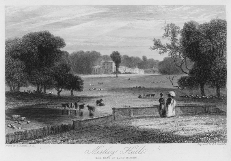 Mistley Hall, setet til Lord Rivers (gravering) av William (after) Daniell