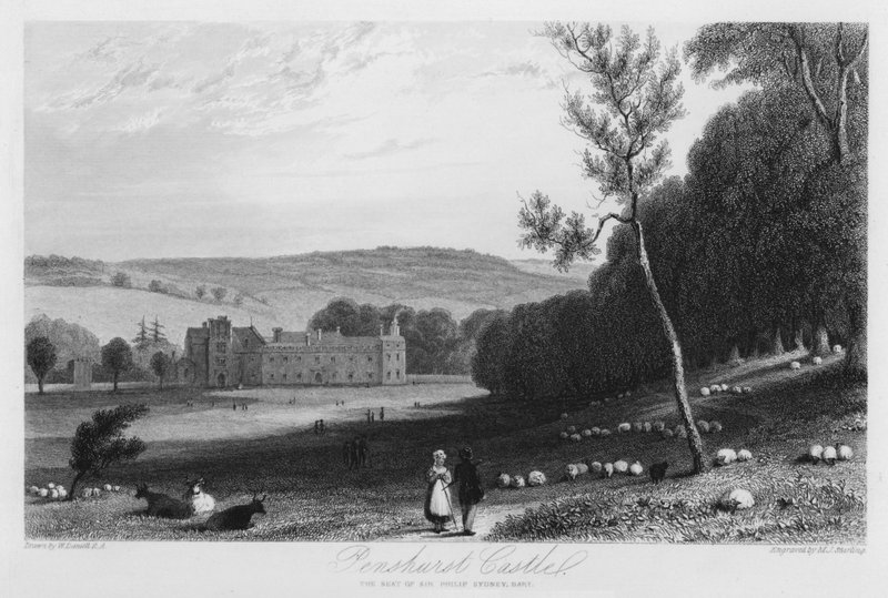 Penshurst Castle, setet til Sir Philip Sydney (gravering) av William (after) Daniell