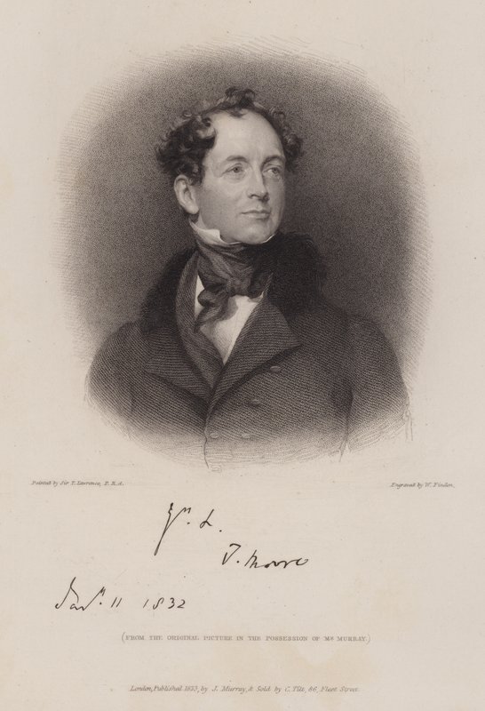 Thomas Moore , irsk poet og biograf av Lord Byron (gravering) av William (after) Finden