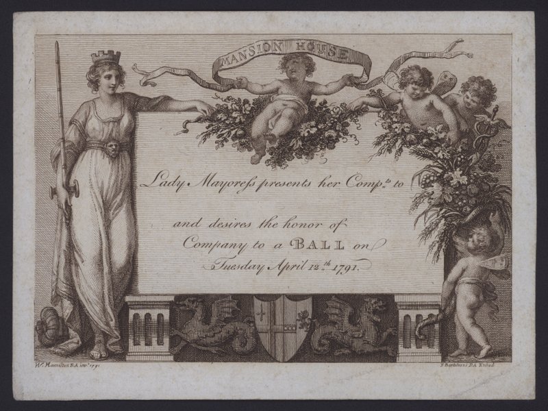 Invitasjon fra Lady Mayoress i London til ball i Mansion House av William (after) Hamilton