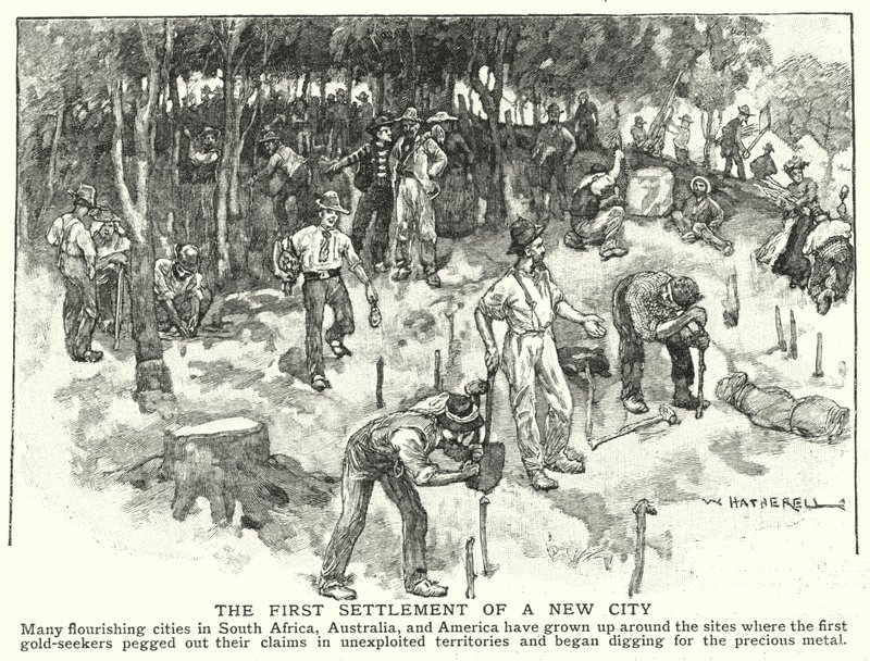 Den første bosetningen av en ny by (litho) av William (after) Hatherell
