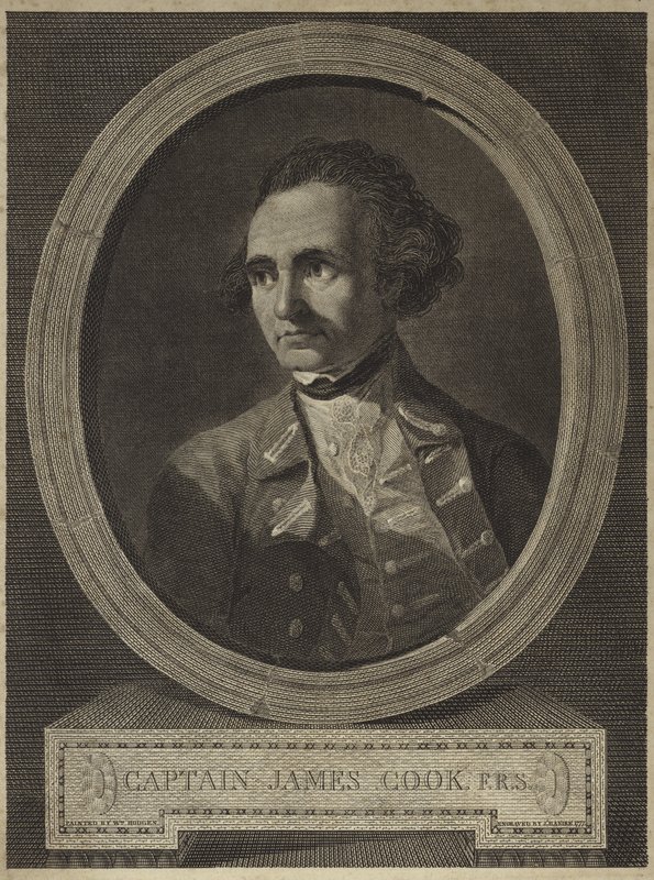 Portrett av kaptein James Cook (gravering) av William (after) Hodges