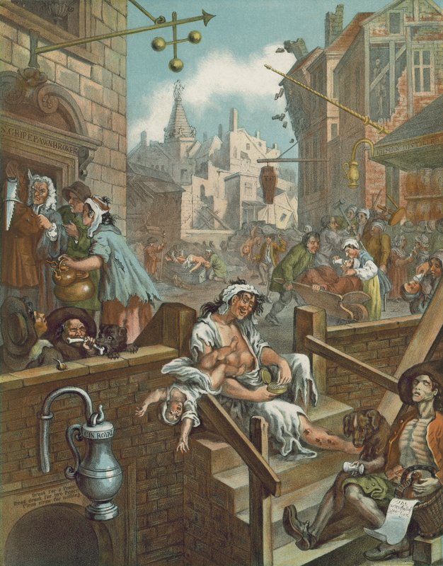 Kromolitografi av William Hogarths Gin Lane (chromolitho) av William (after) Hogarth
