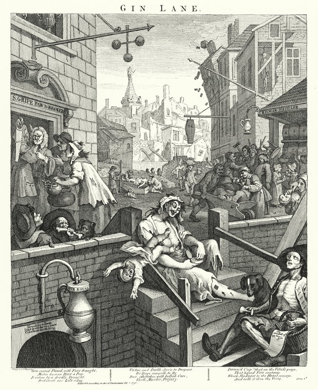 Gin Lane (gravering) av William (after) Hogarth